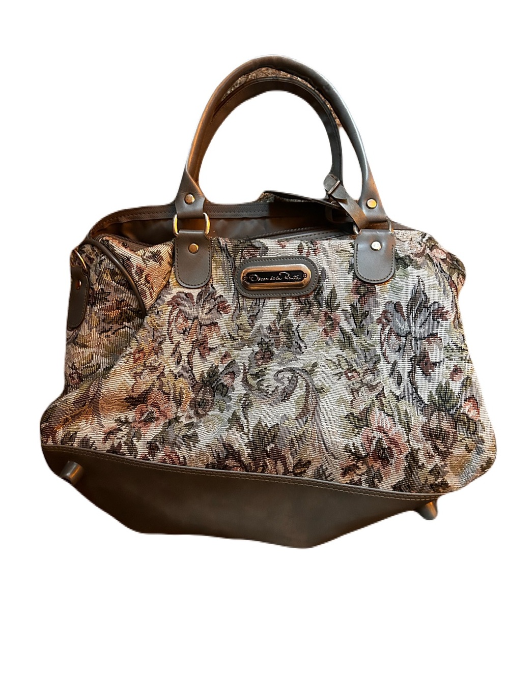 Oscar De La Renta Floral Tapestry Satchel in Brown